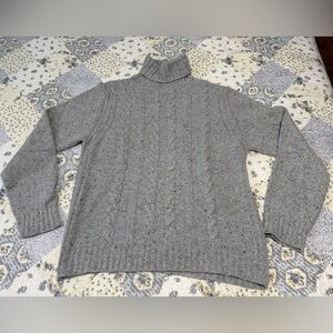 Gray Cable Knit Turtleneck Sweater